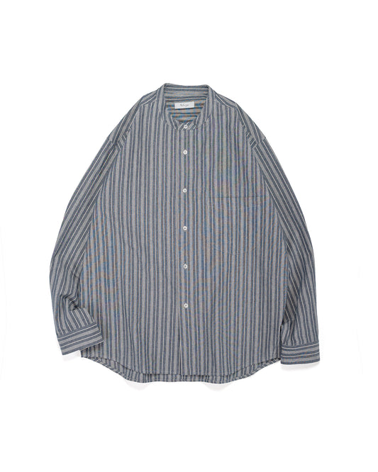lost & found Wanze Wanze Band Collar Shirt Cotton Stripe Indigo