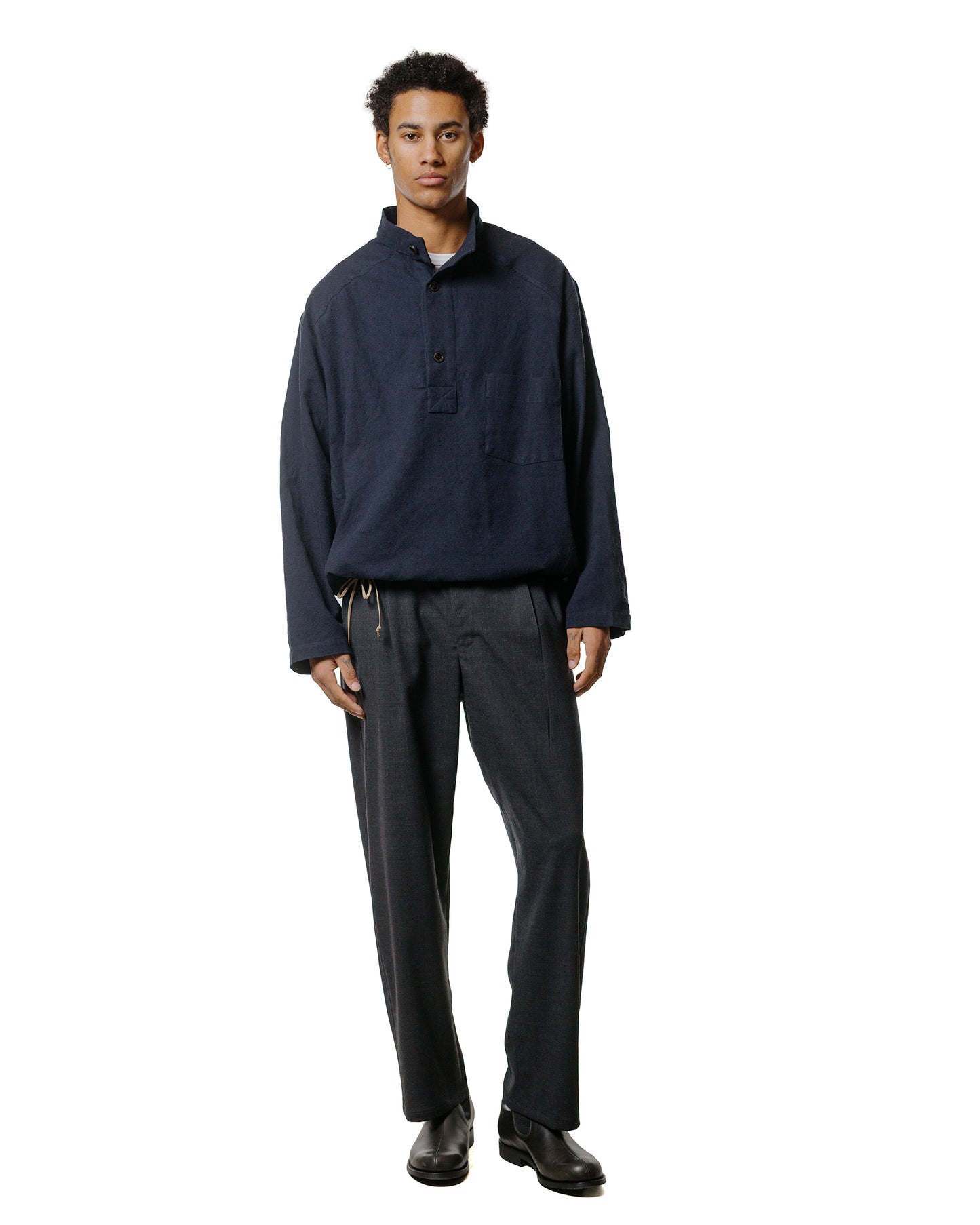 lost & found Wanze Wanze Work Smock Raw Cotton Silk Navy