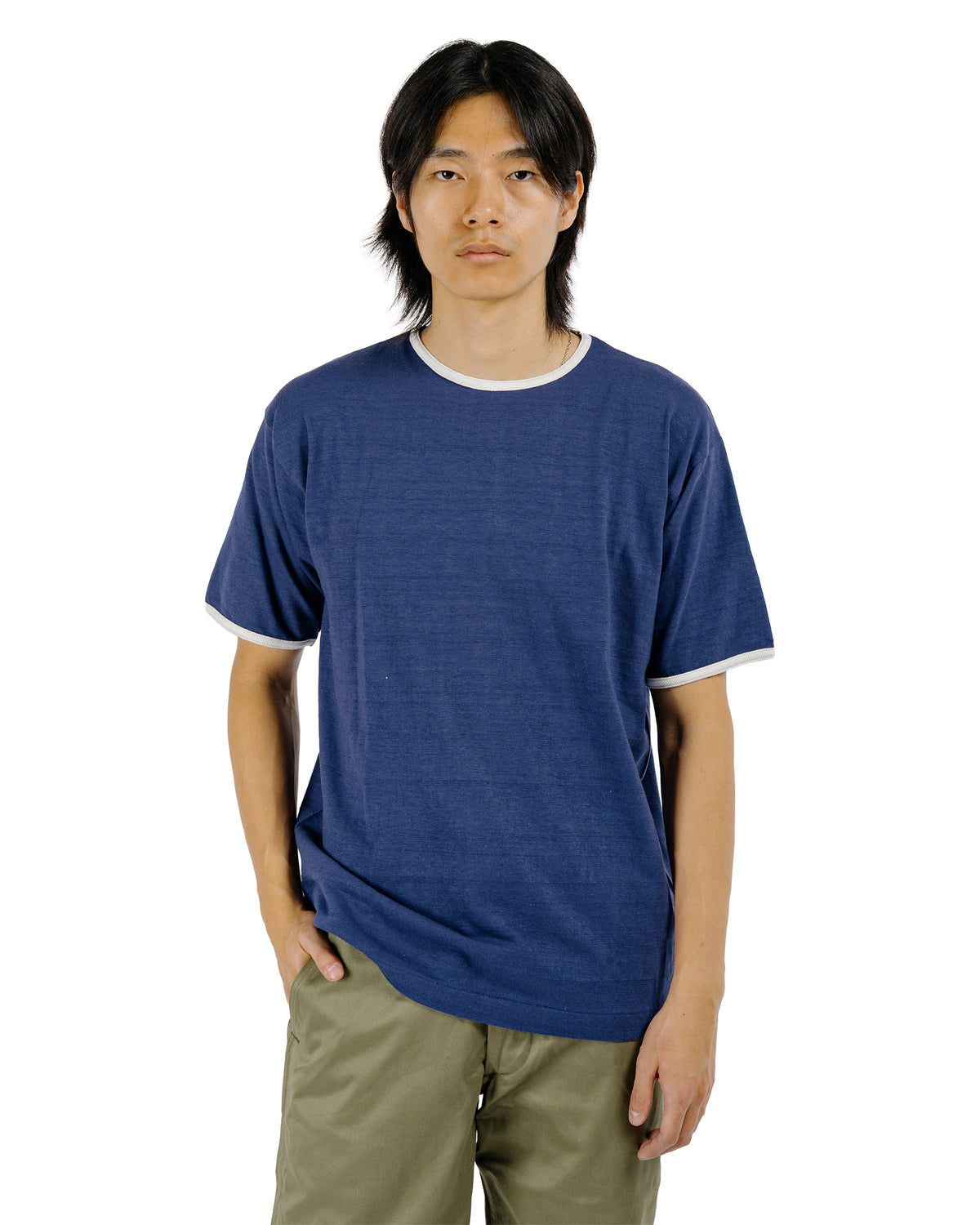 Warehouse Lot. 4059 Ringer T Plain Navy/Cream