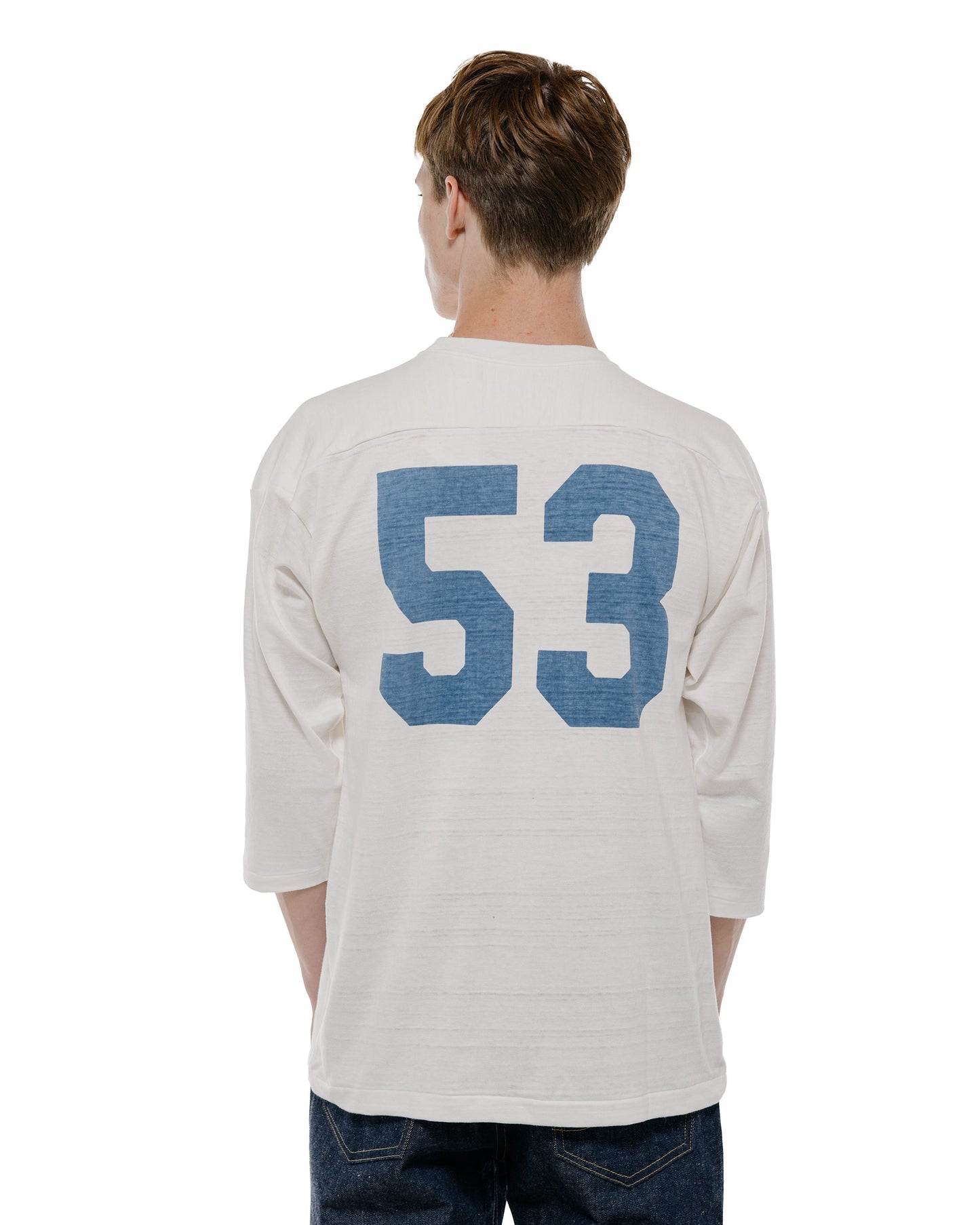 Warehouse Lot. 4063 3/4 Sleeve Football Tee Blue Devils Off White