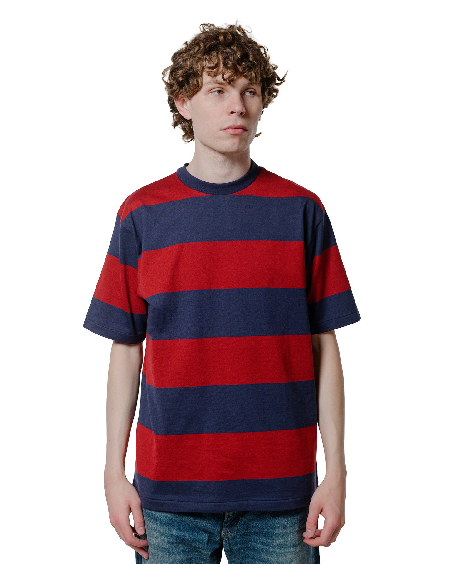 lost & found Warehouse Warehouse Lot. 4108 S/S 4in Border Tee Navy/Bordeaux