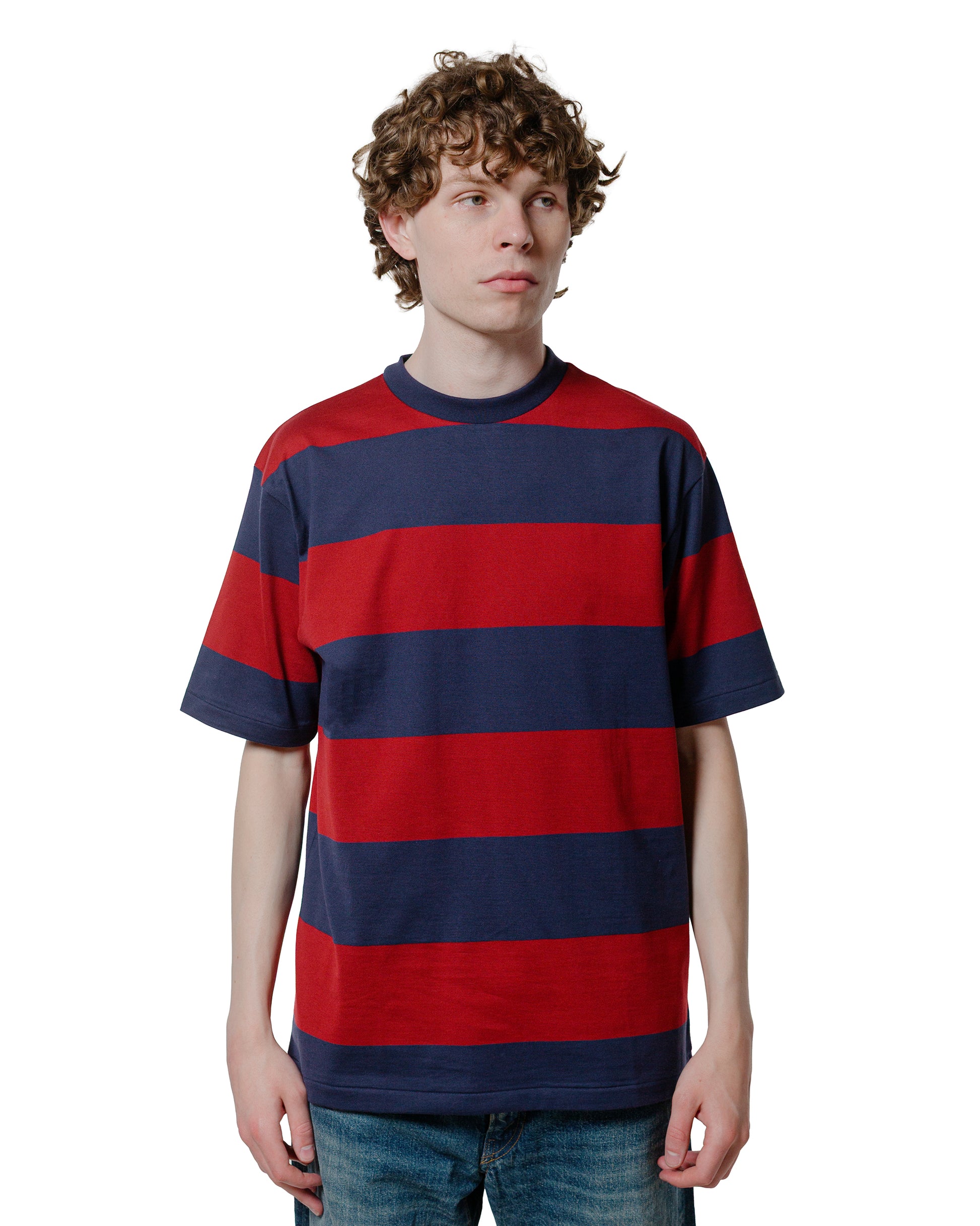 lost & found Warehouse Warehouse Lot. 4108 S/S 4in Border Tee Navy/Bordeaux