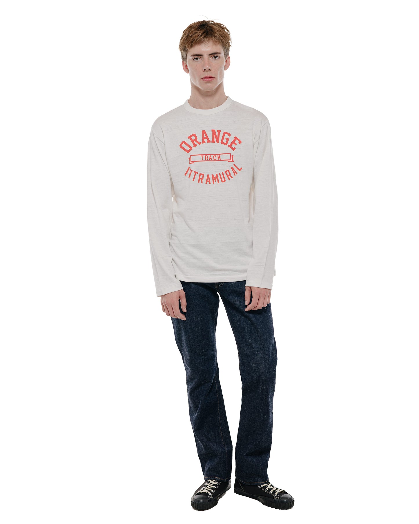 Warehouse Lot. 5906 Long Sleeve Crew Neck T-Shirt Orange Off White