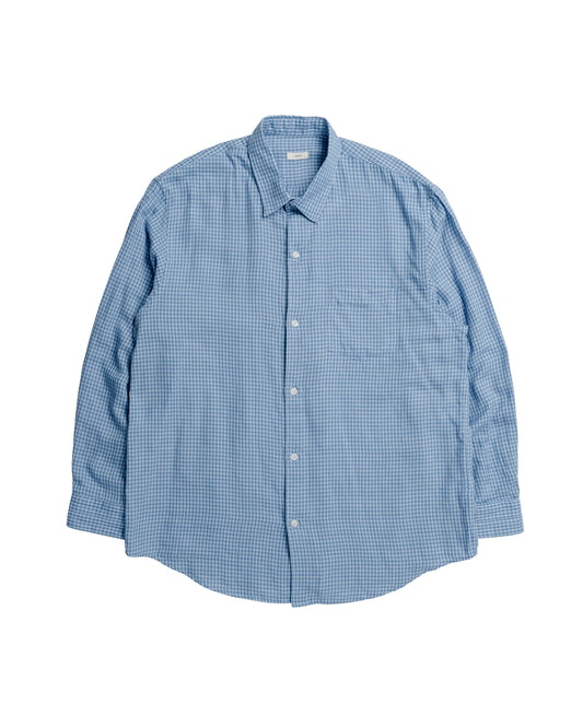 awasa Regular Collar Double Gauze Shirt Blue Check