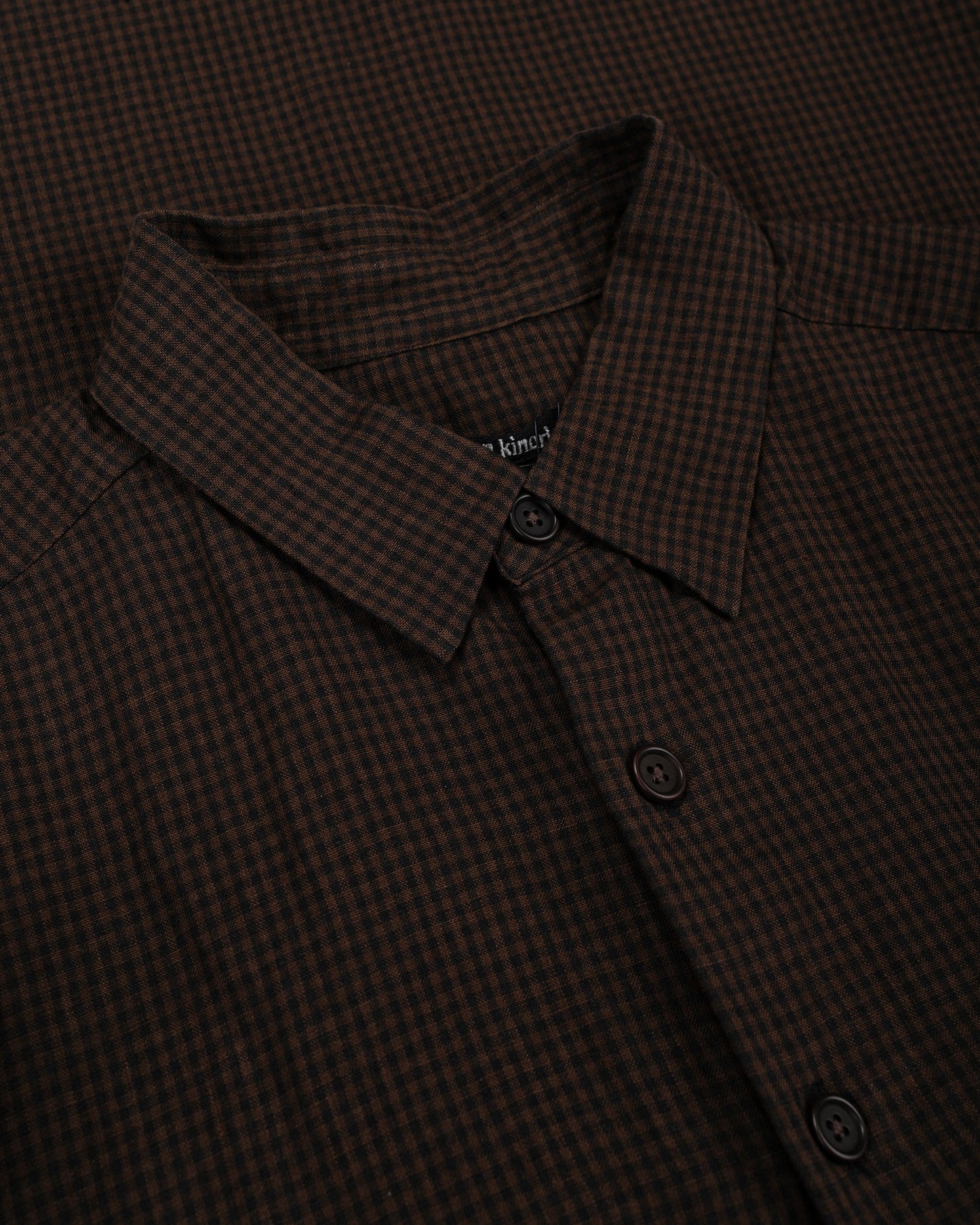 lost & found evan kinori evan kinori Big Shirt Two Overdyed Linen Check Brown/Black Logwood Overdye