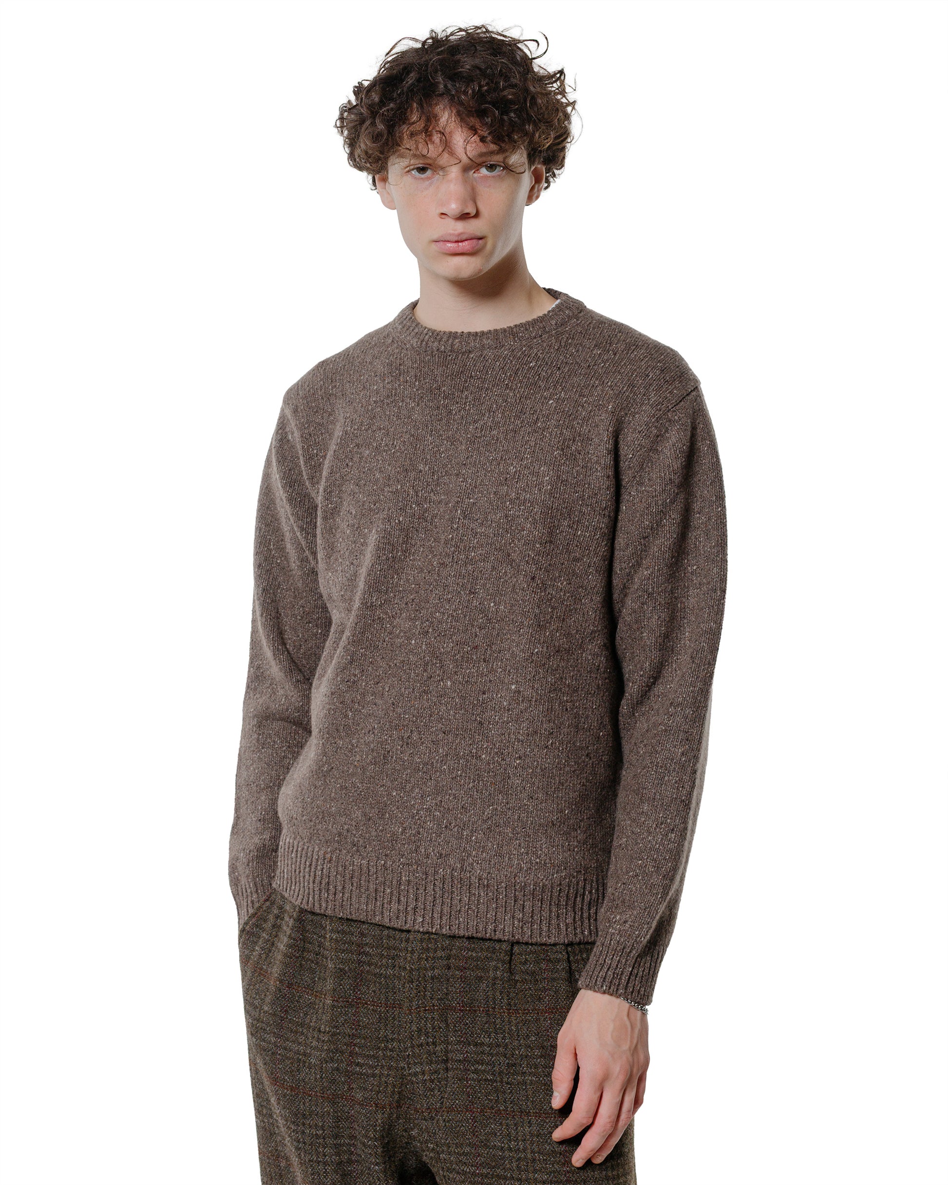 evan kinori Crewneck Sweater Cashmere/Wool Tweed Light Brown