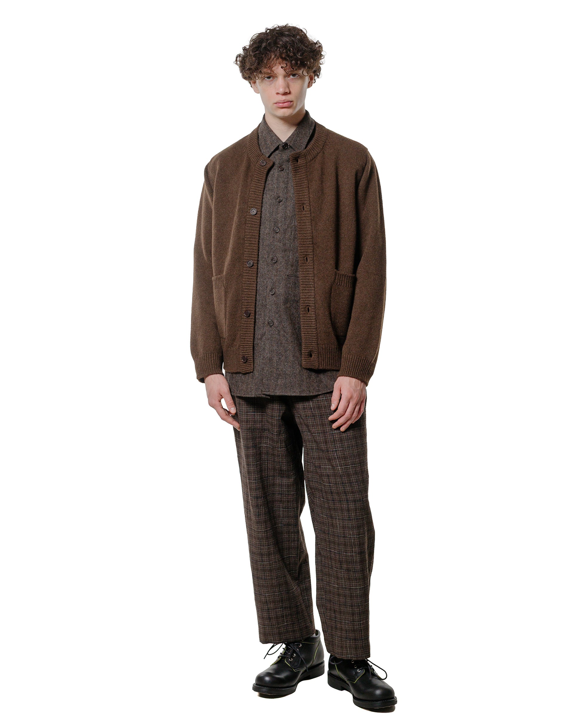 evan kinori Elastic Pant Kasuri Wool Check Brown/Beige/Navy