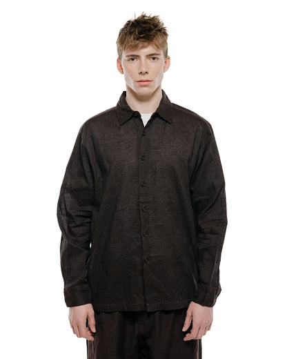 lost & found evan kinori evan kinori Flat Hem Shirt Linen/Cotton Summercloth Brown/Navy