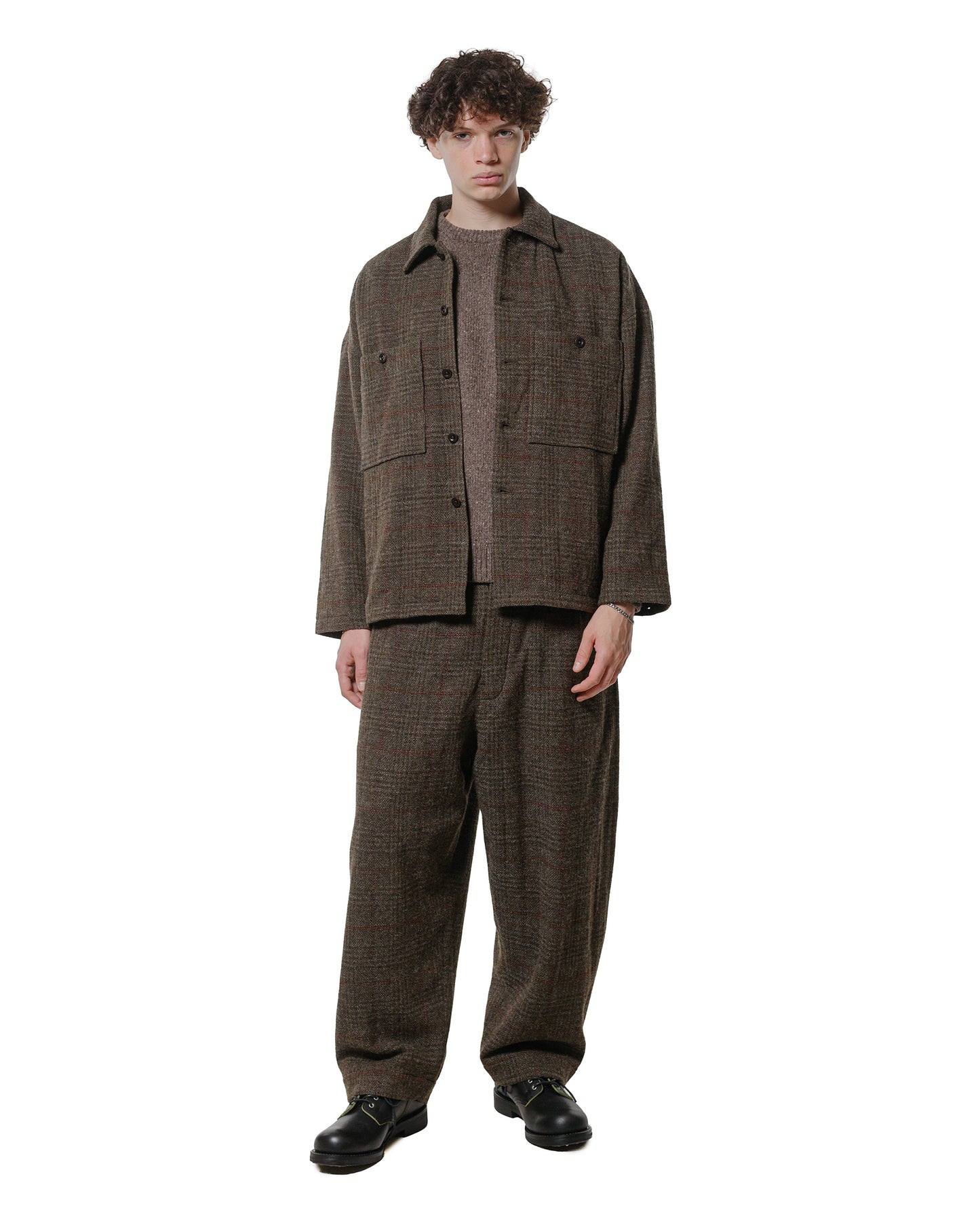 evan kinori Two Pleat Pant Wool H-Bone Check Dark Olive/Charcoal