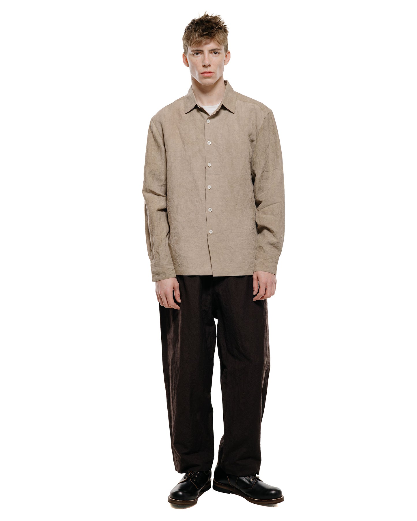 lost & found evan kinori evan kinori Two Pleat Pant Wool Linen Canvas Dark Brown