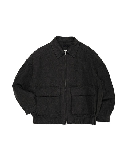 evan kinori Zip Jacket Two Wool Linen Herringbone Black/Brown