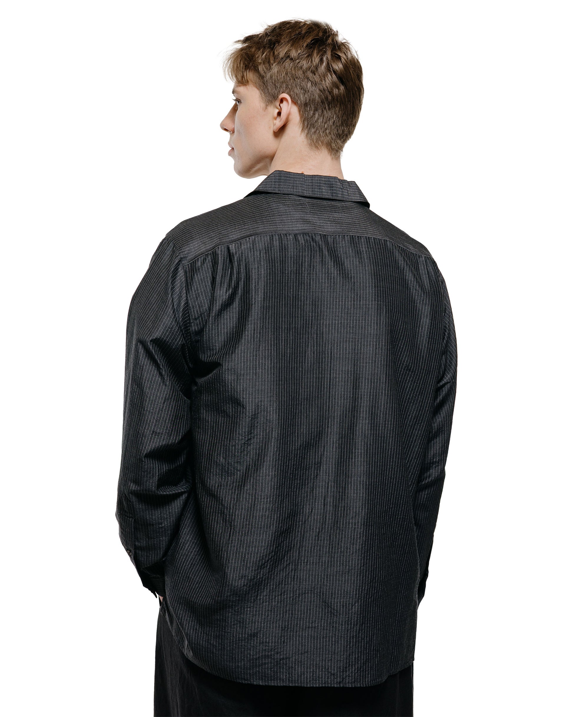 lost & found MARKAWARE marka Skipper Shirt Wool Silk Feather Cloth Charcoal Stripe