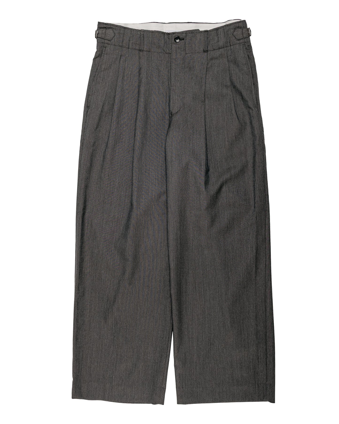 marka 2/60 Wool Gabardine Double Pleated Military Trouser Brown Gray