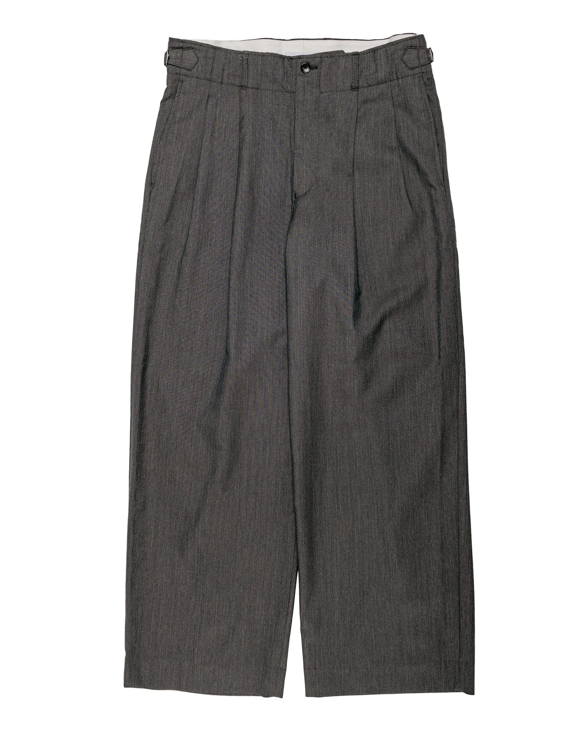 marka 2/60 Wool Gabardine Double Pleated Military Trouser Brown Gray