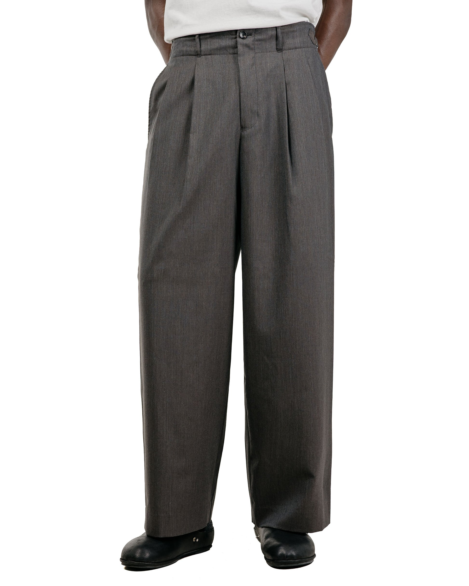 marka 2/60 Wool Gabardine Double Pleated Military Trouser Brown Gray