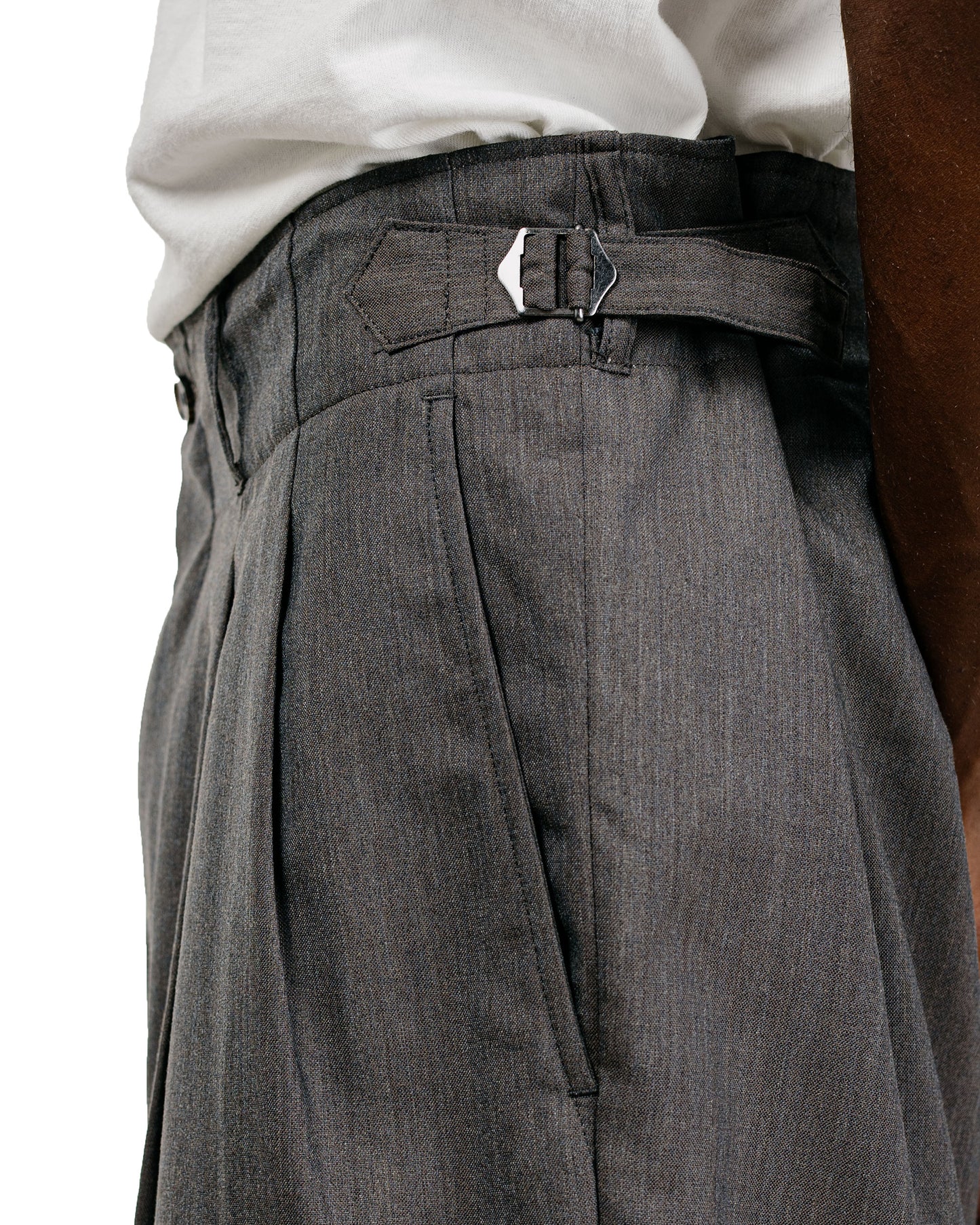 marka 2/60 Wool Gabardine Double Pleated Military Trouser Brown Gray