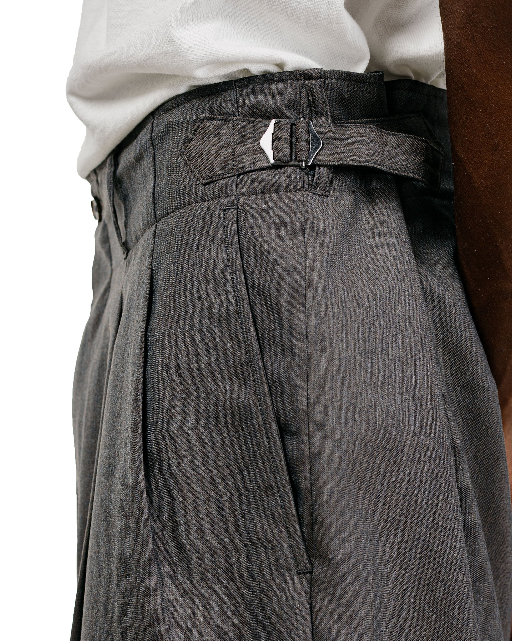 marka 2/60 Wool Gabardine Double Pleated Military Trouser Brown Gray