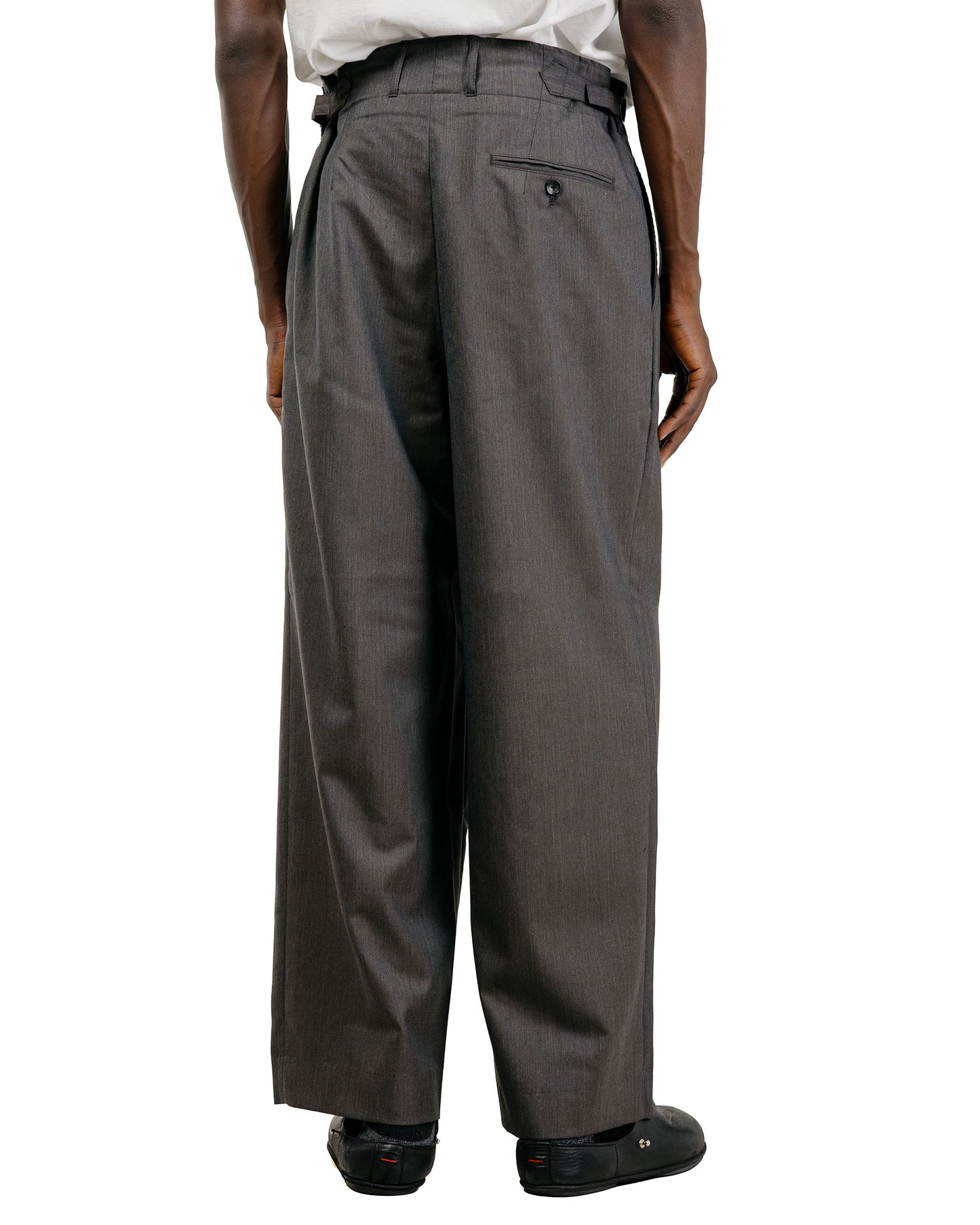 marka 2/60 Wool Gabardine Double Pleated Military Trouser Brown Gray