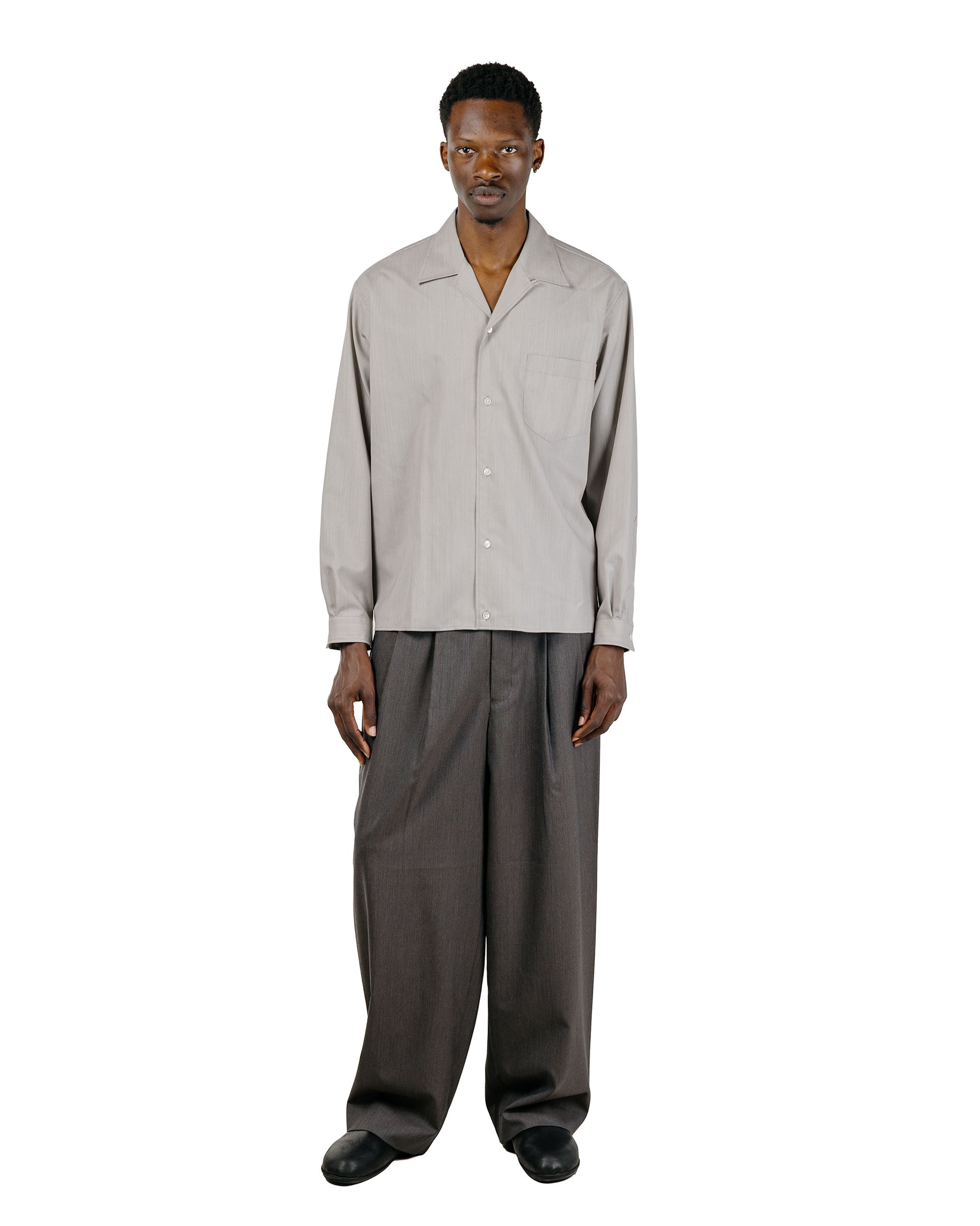 marka 2/60 Wool Gabardine Double Pleated Military Trouser Brown Gray