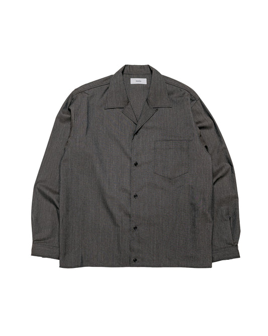 marka 2/60 Wool Tropical Melange Open Collar L/S Shirt With Hem Tab Brown Gray