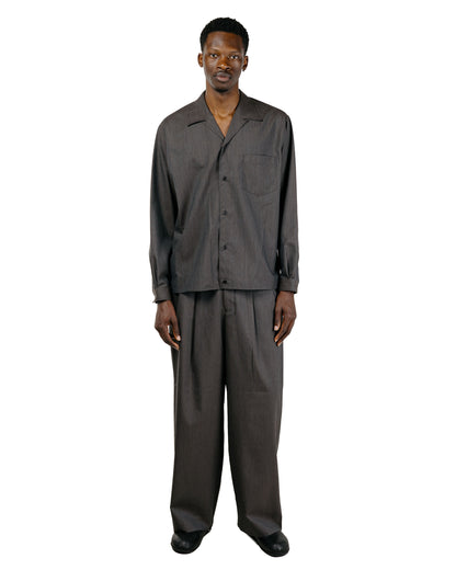 marka 2/60 Wool Tropical Melange Open Collar L/S Shirt With Hem Tab Brown Gray