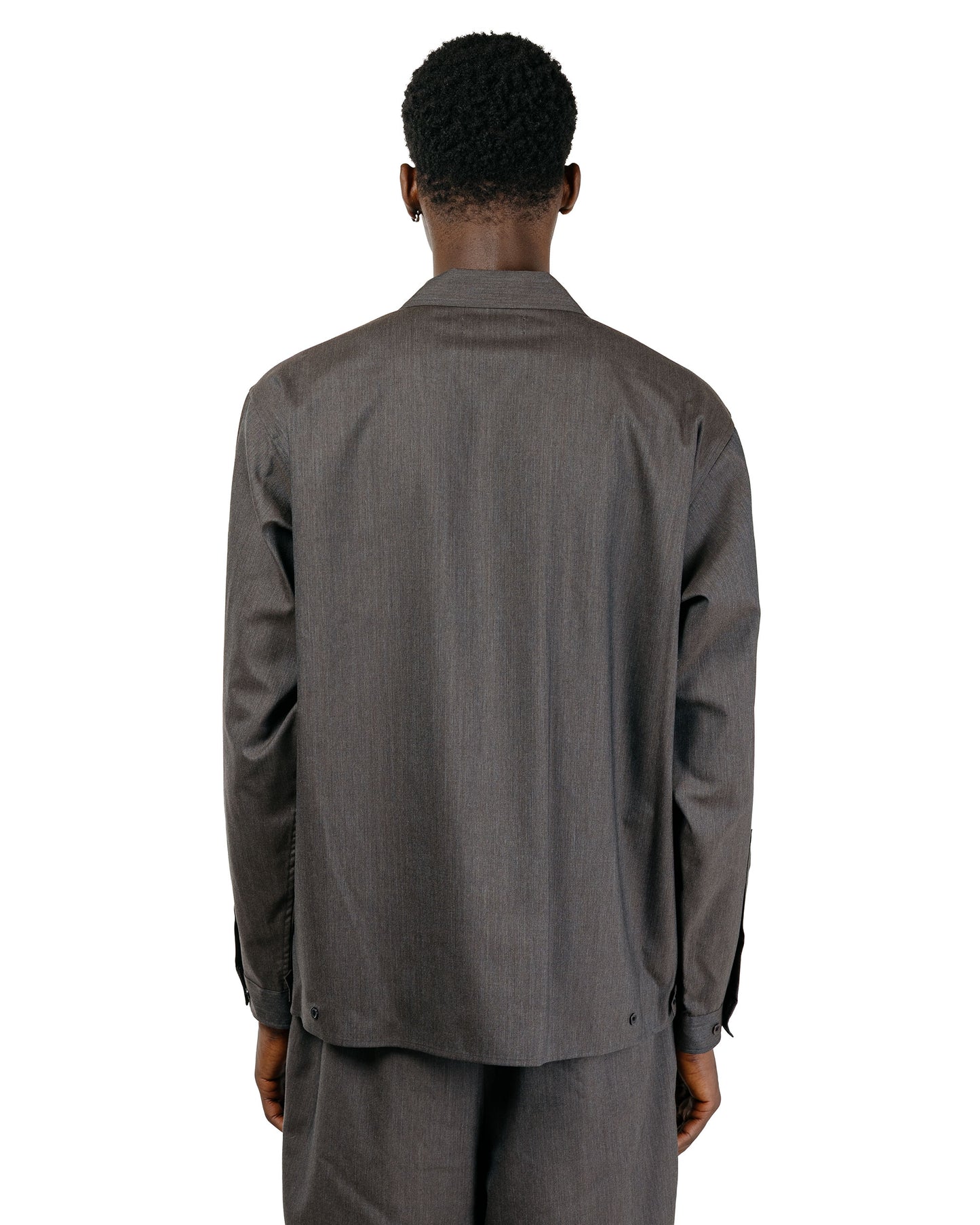marka 2/60 Wool Tropical Melange Open Collar L/S Shirt With Hem Tab Brown Gray