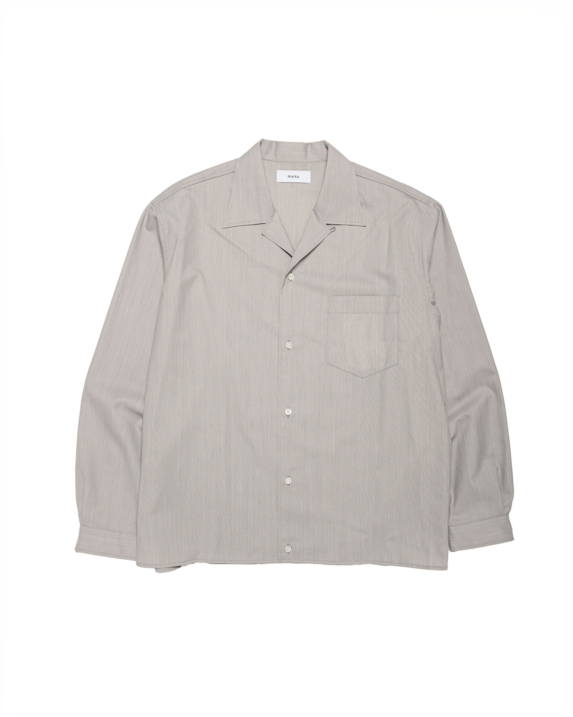 marka 2/60 Wool Tropical Melange Open Collar L/S Shirt With Hem Tab Light Gray