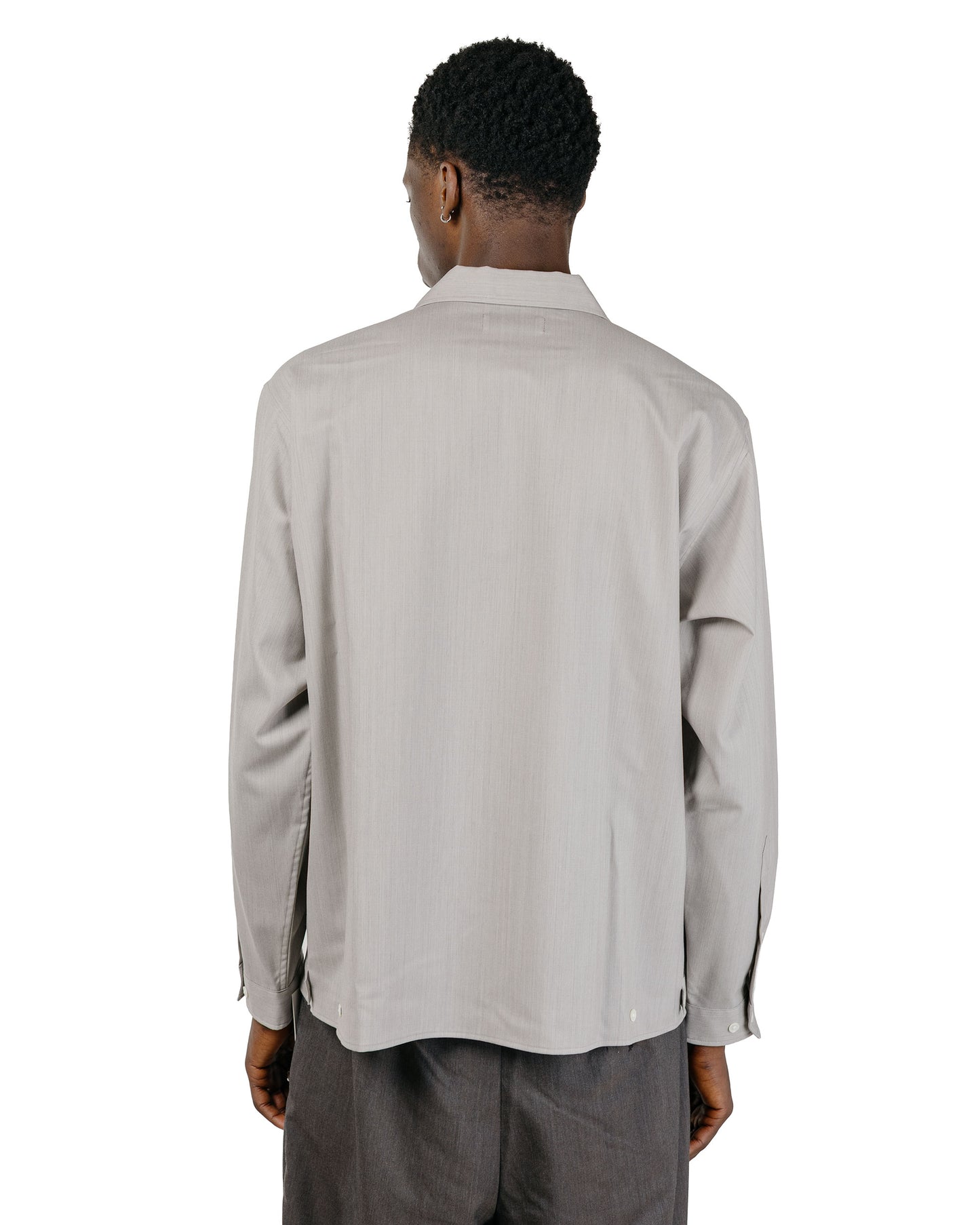 marka 2/60 Wool Tropical Melange Open Collar L/S Shirt With Hem Tab Light Gray