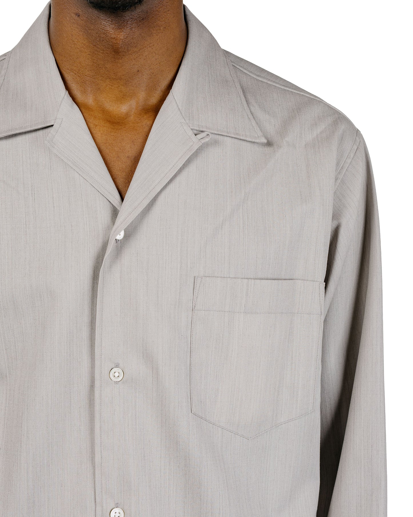 marka 2/60 Wool Tropical Melange Open Collar L/S Shirt With Hem Tab Light Gray