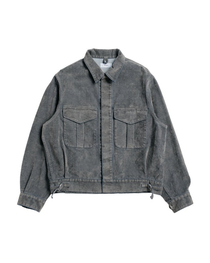 marka Canadian Military Jacket Velvet-Flocked Organic Cotton Denim Gray