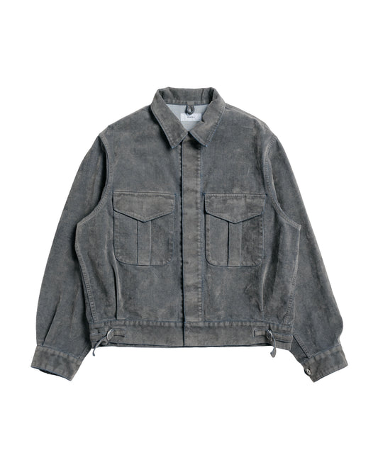 marka Canadian Military Jacket Velvet-Flocked Organic Cotton Denim Gray