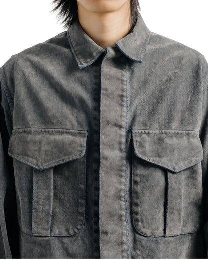 marka Canadian Military Jacket Velvet-Flocked Organic Cotton Denim Gray