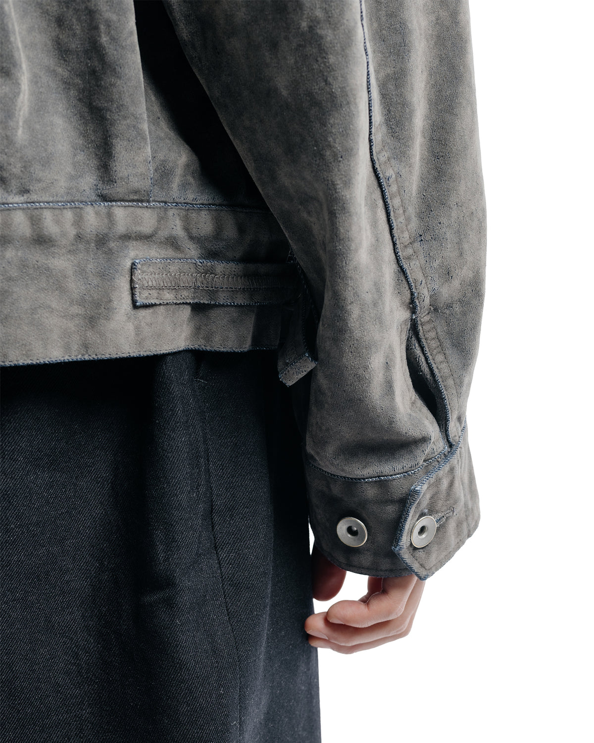 marka Canadian Military Jacket Velvet-Flocked Organic Cotton Denim Gray