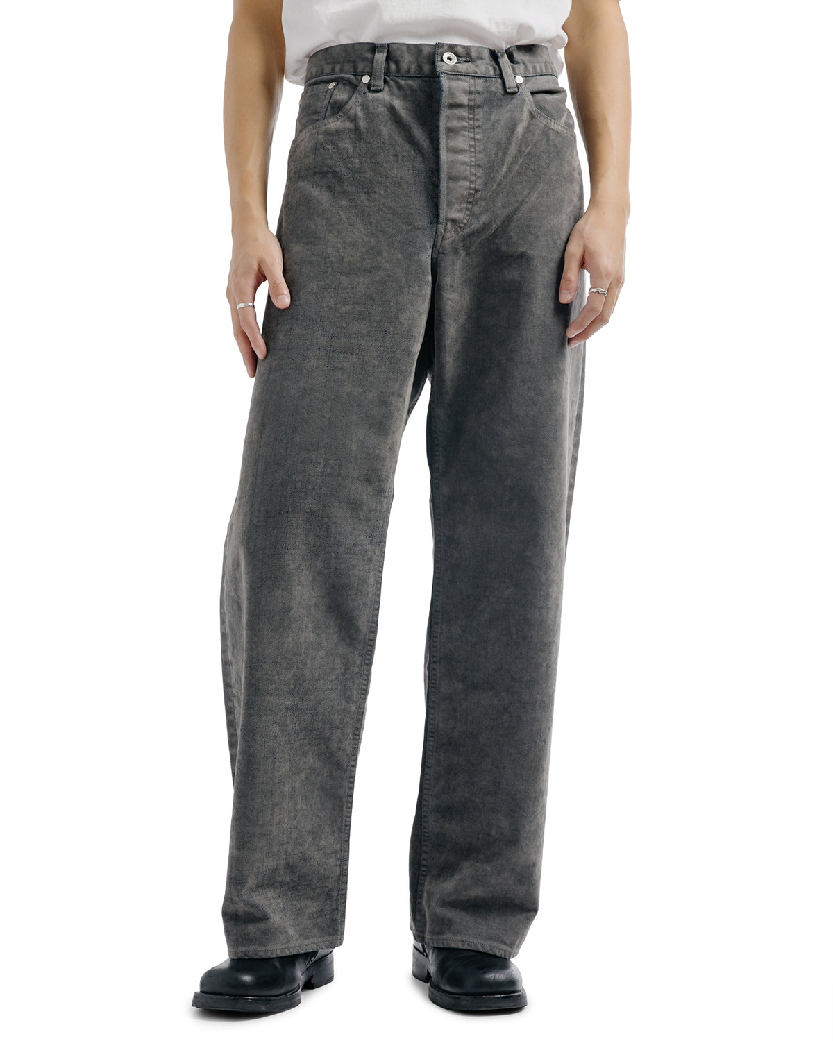 marka Cylinder Fit Jeans Velvet-Flocked Organic Cotton Denim Gray