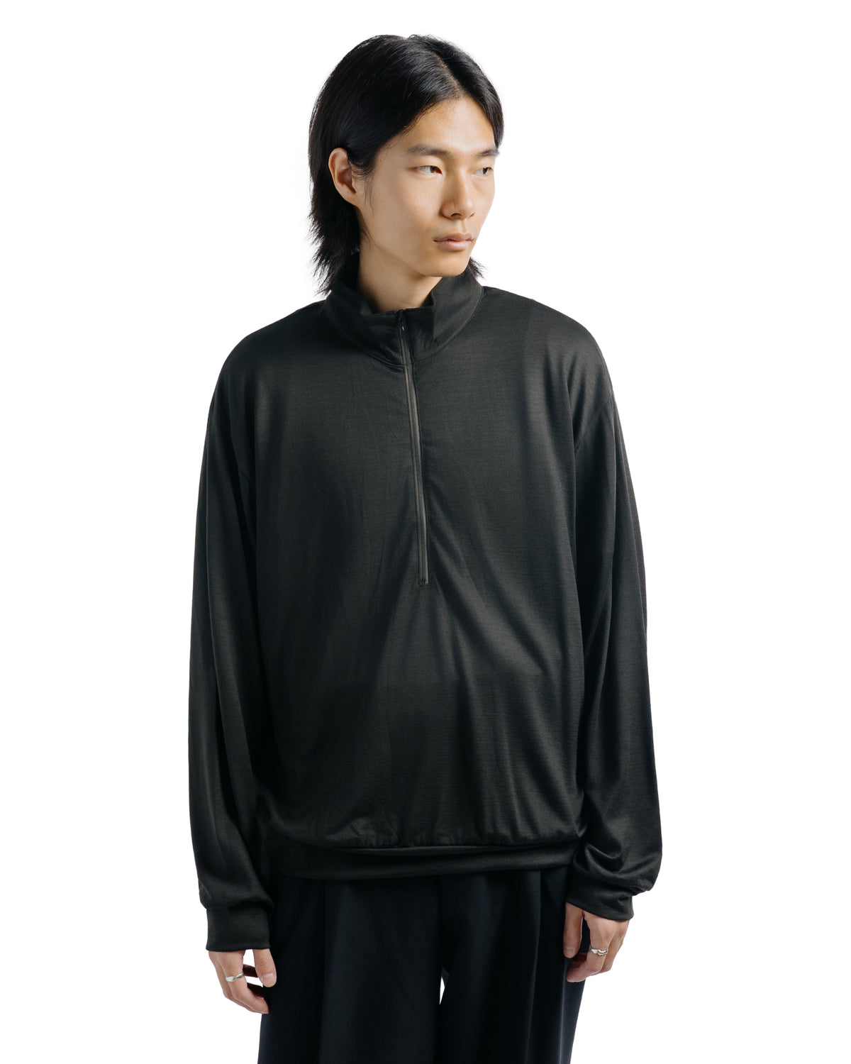 marka Half-Zip Stand Collar Super 100's Washable Wool Jersey Dark Olive