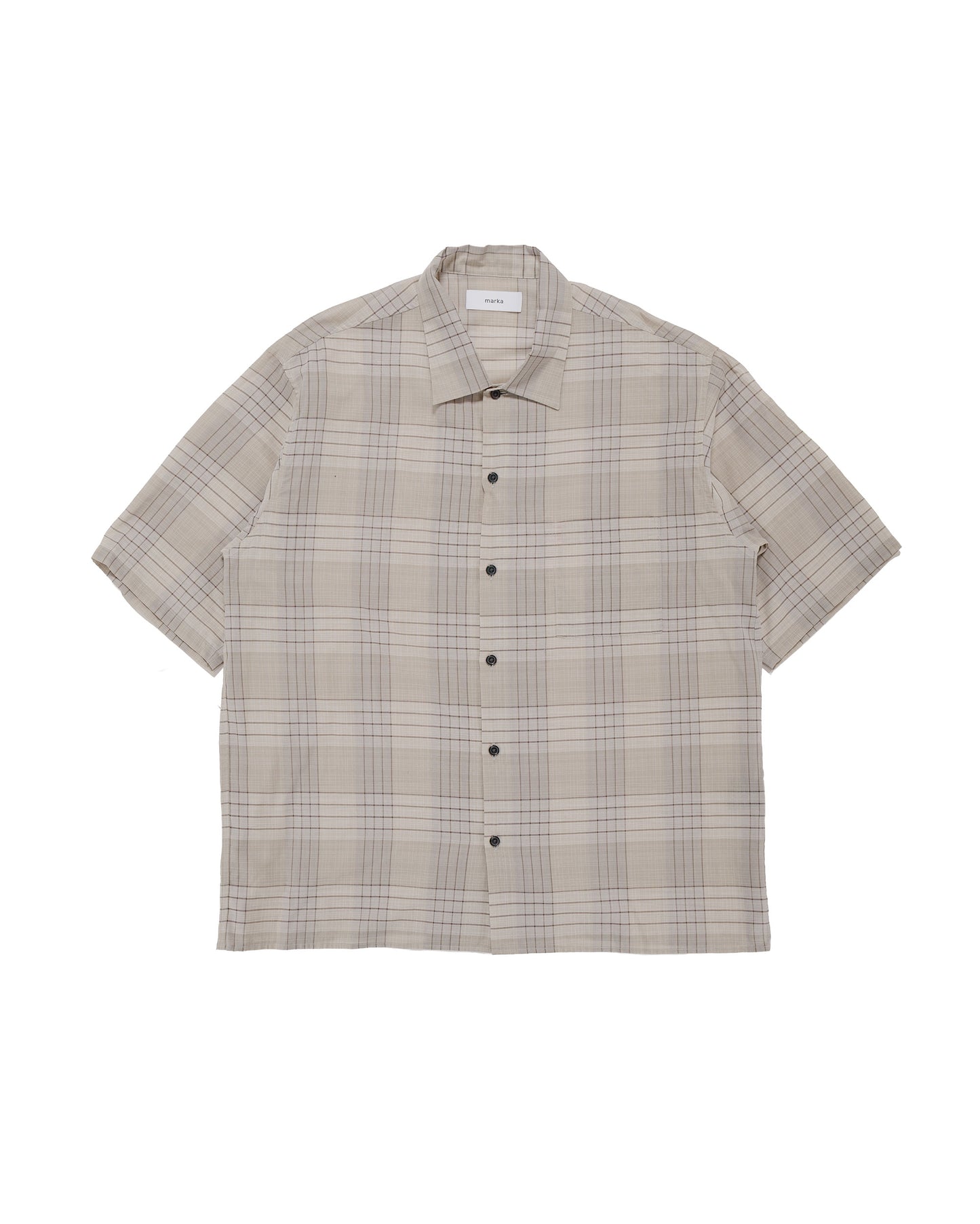 lost & found MARKAWARE marka Open Collar S/S Shirt Organic Cotton High Twisted Loan Sage Check