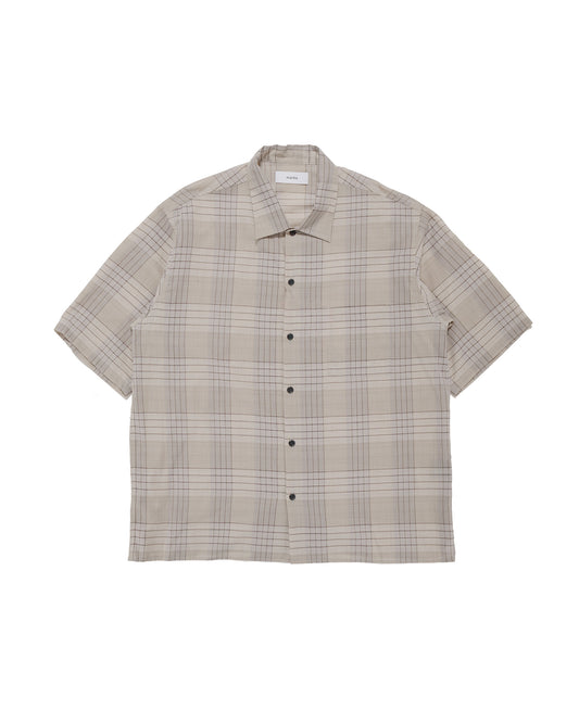 lost & found MARKAWARE marka Open Collar S/S Shirt Organic Cotton High Twisted Loan Sage Check