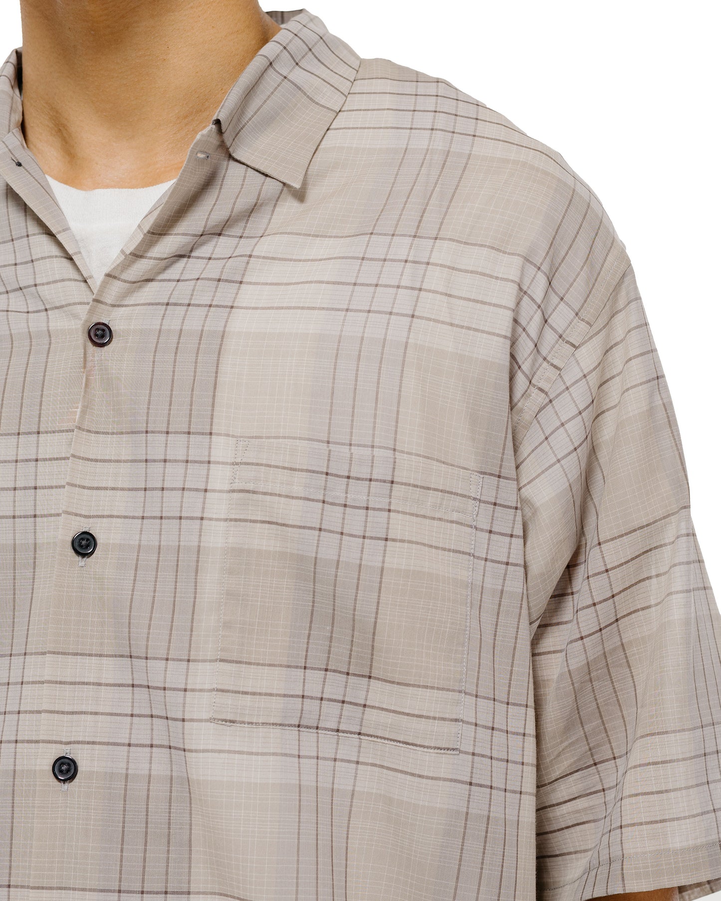 lost & found MARKAWARE marka Open Collar S/S Shirt Organic Cotton High Twisted Loan Sage Check