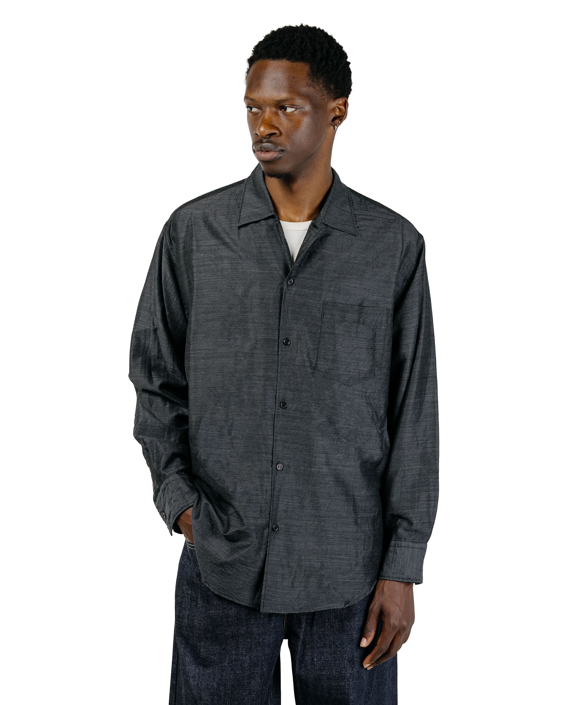 marka Silk/Wool Feather Twill Open Collar L/S Shirt Gray