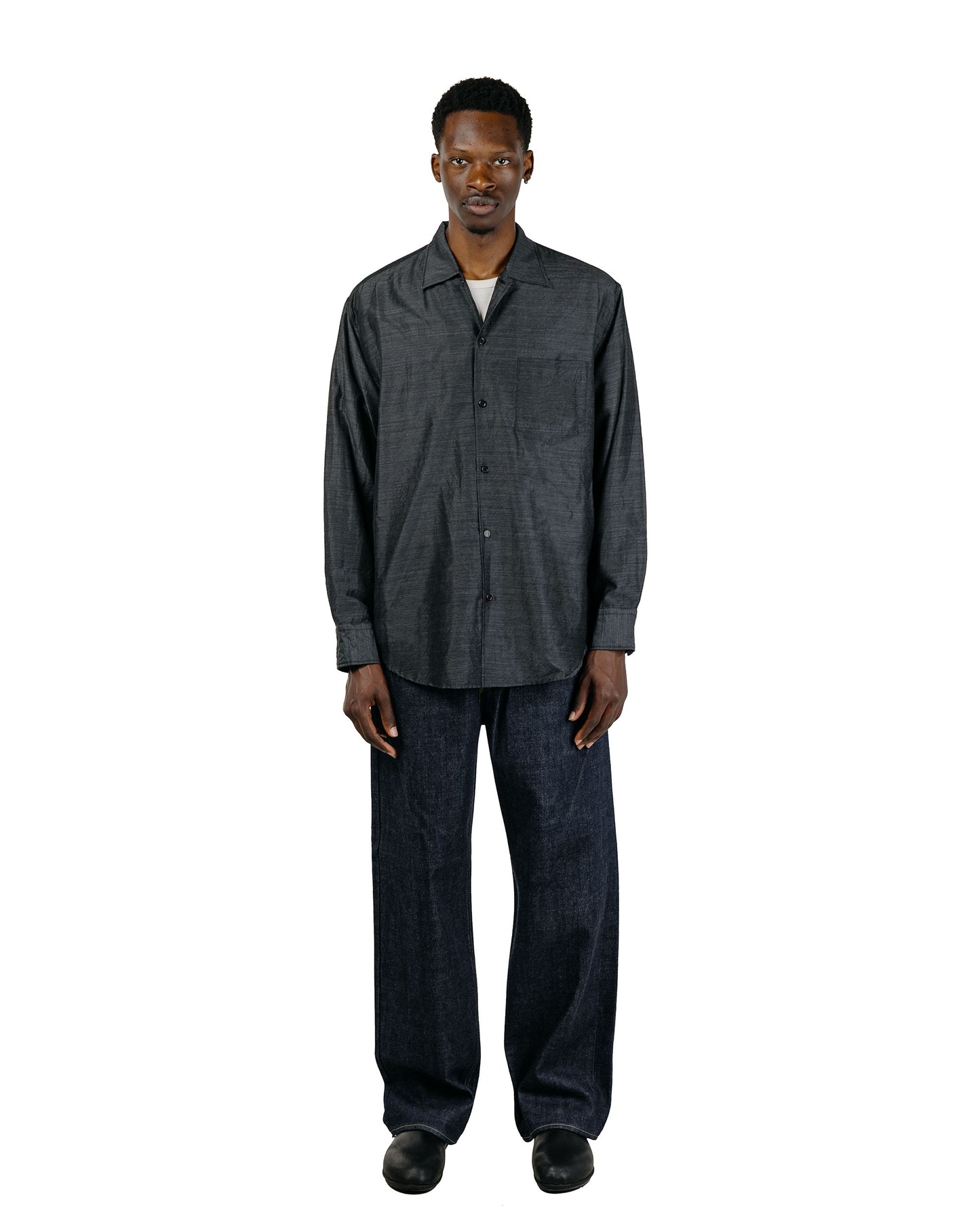marka Silk/Wool Feather Twill Open Collar L/S Shirt Gray