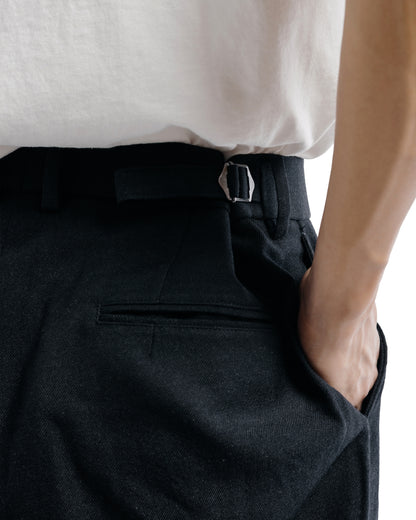 marka Single Pleat Wide Trousers Tumbled Wool Serge Chambray Black