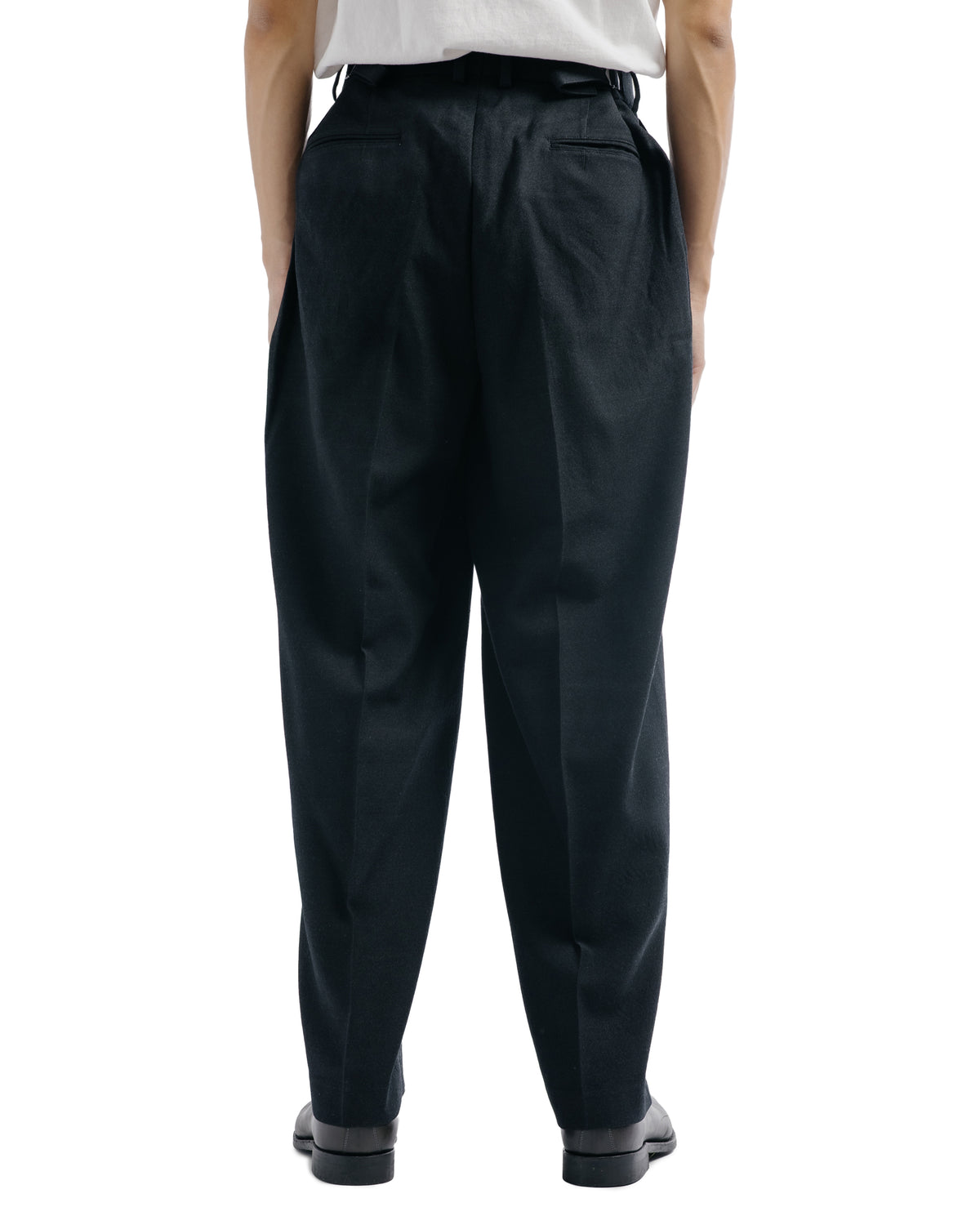 marka Single Pleat Wide Trousers Tumbled Wool Serge Chambray Black