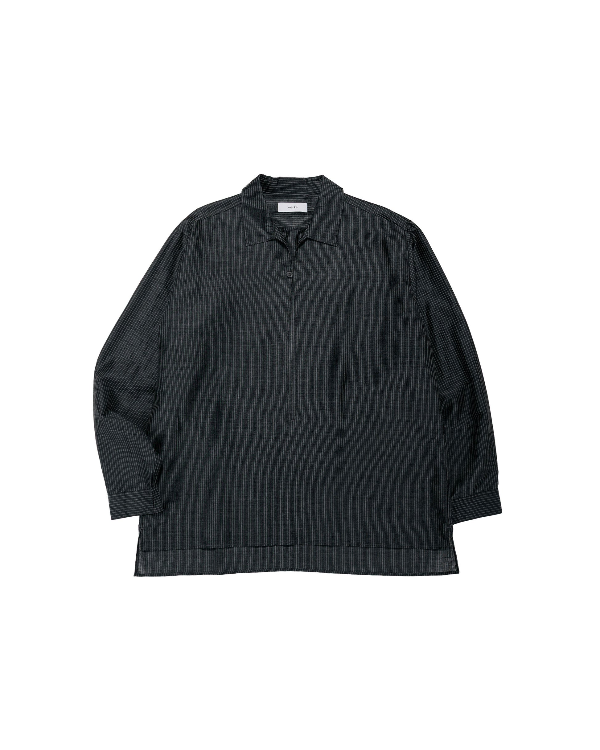 lost & found MARKAWARE marka Skipper Shirt Wool Silk Feather Cloth Charcoal Stripe