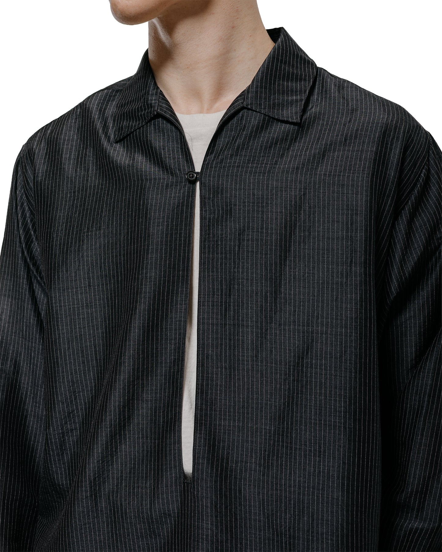 lost & found MARKAWARE marka Skipper Shirt Wool Silk Feather Cloth Charcoal Stripe