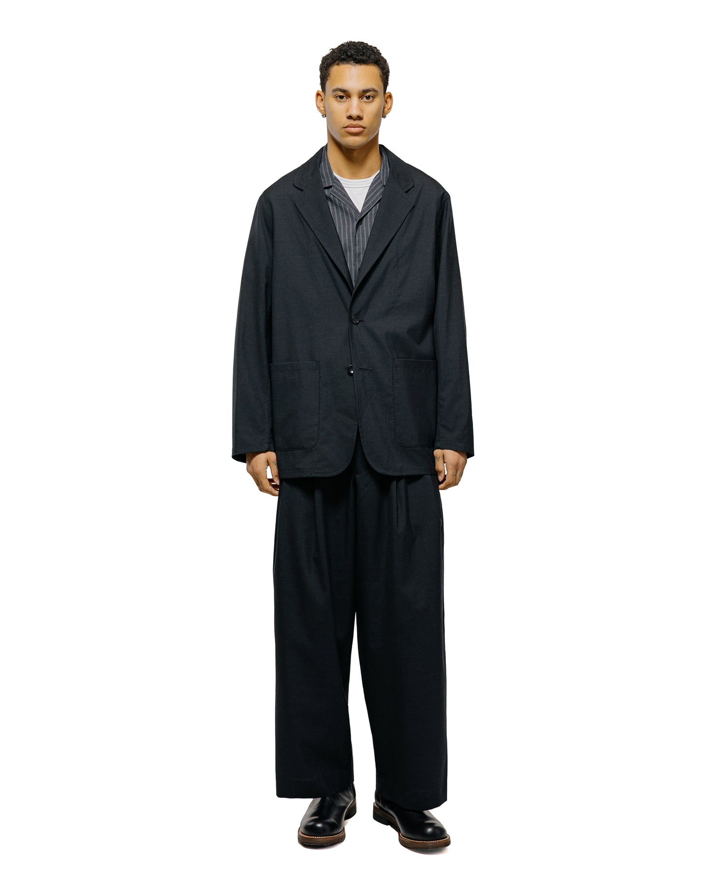 lost & found MARKAWARE marka Stroll Around Jacket 2/72 Wool Tropical Washer Chambray Black