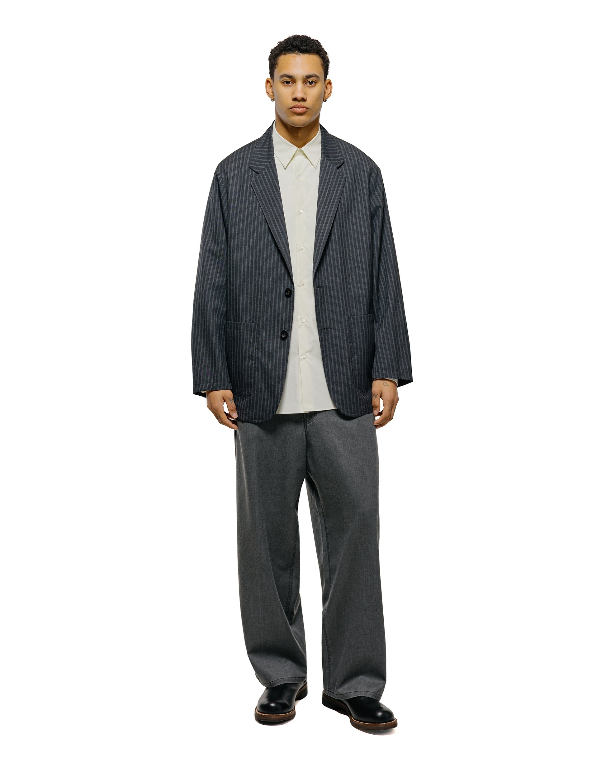 lost & found MARKAWARE marka Stroll Around Jacket 2/72 Wool Tropical Washer Gray Stripe