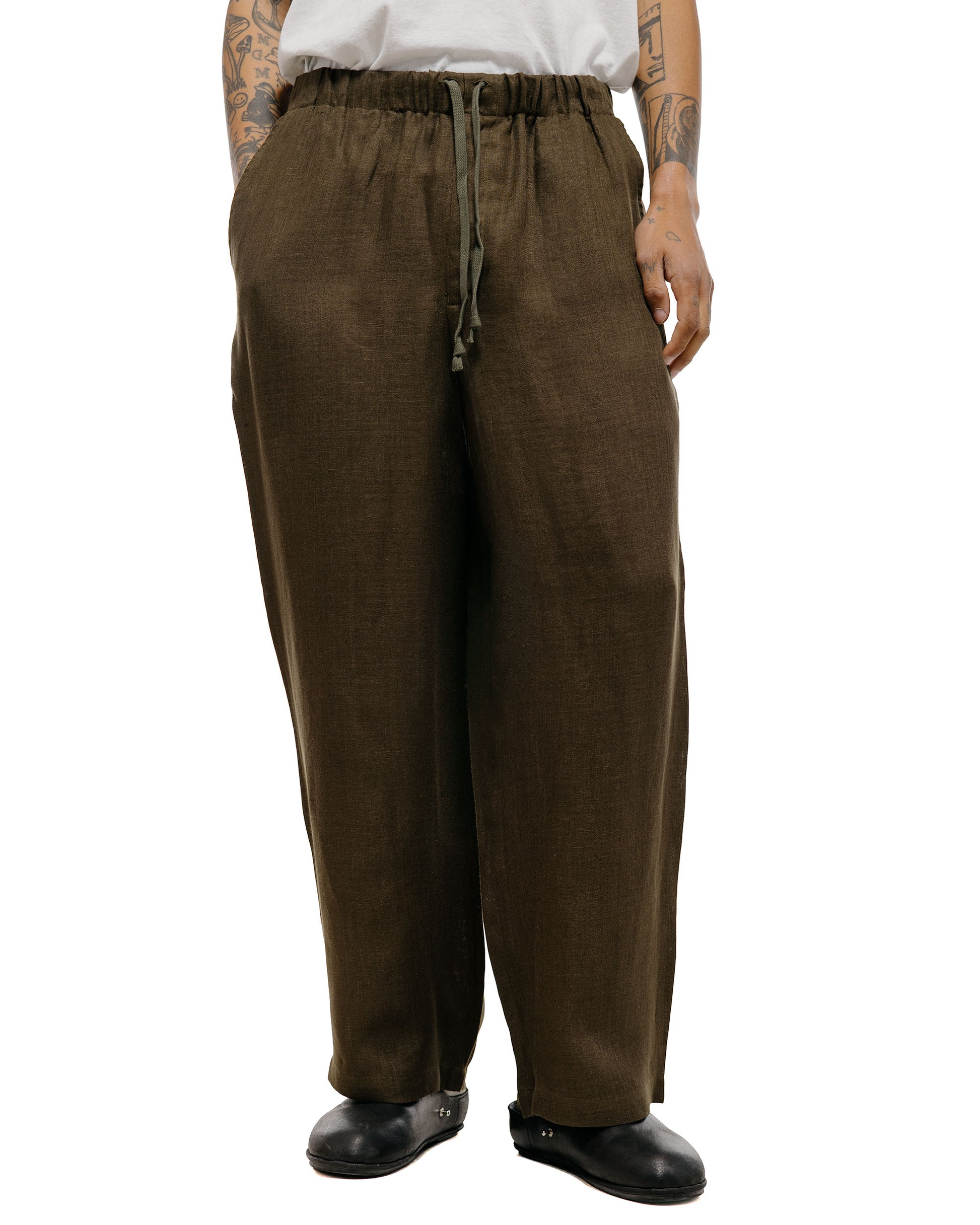 marka Wide Cylinder Fit Easy Pants Linen Gauze Double Cloth Olive
