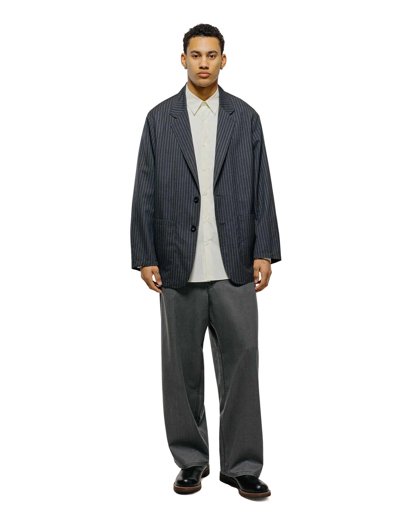 lost & found MARKAWARE marka Work Pants Wool Gabardine Pigment Print Charcoal Gray
