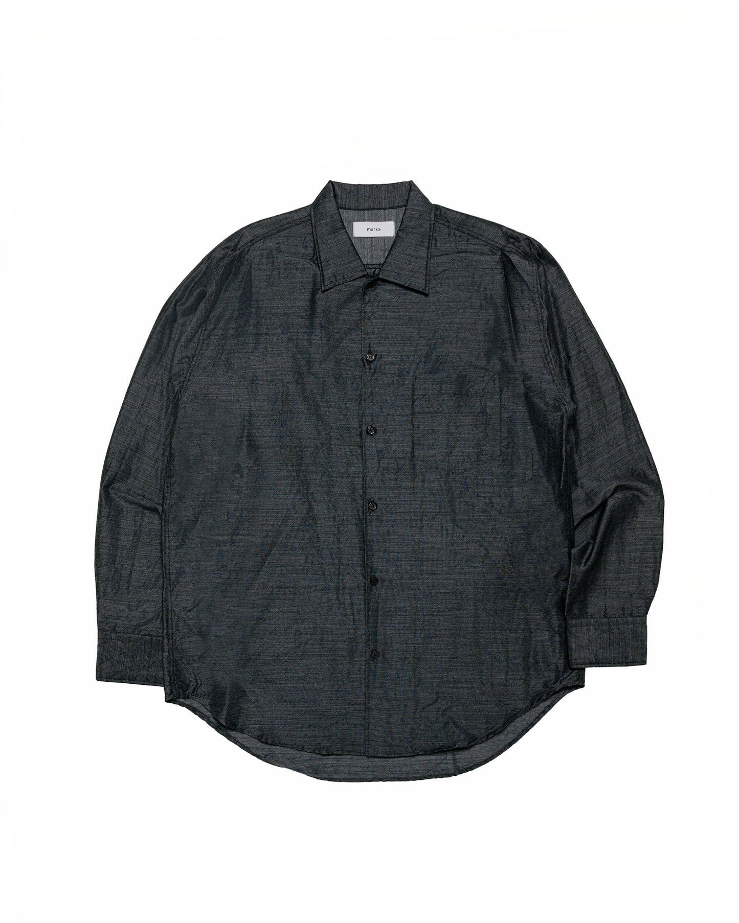 marka Silk/Wool Feather Twill Open Collar L/S Shirt Gray