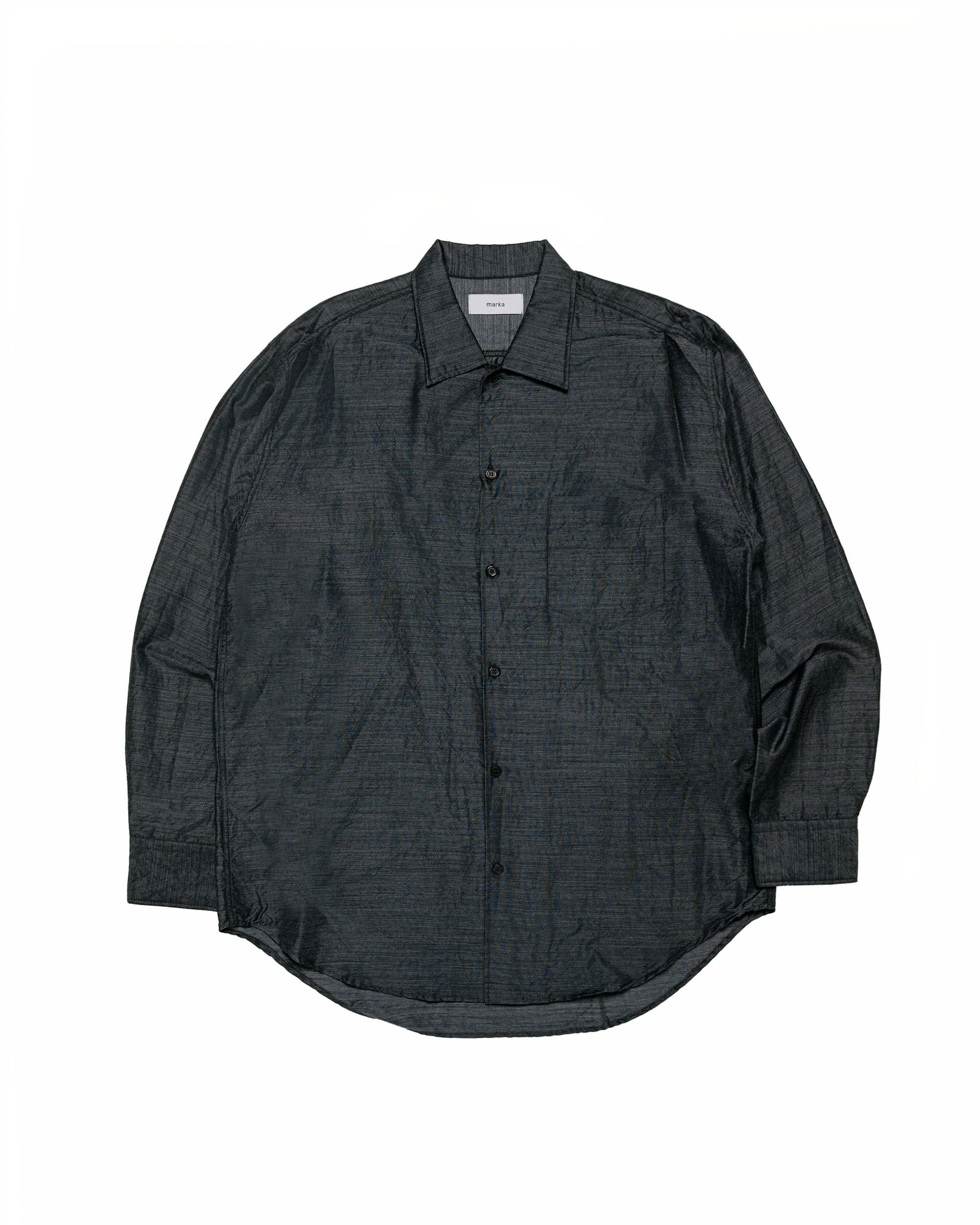 marka Silk/Wool Feather Twill Open Collar L/S Shirt Gray